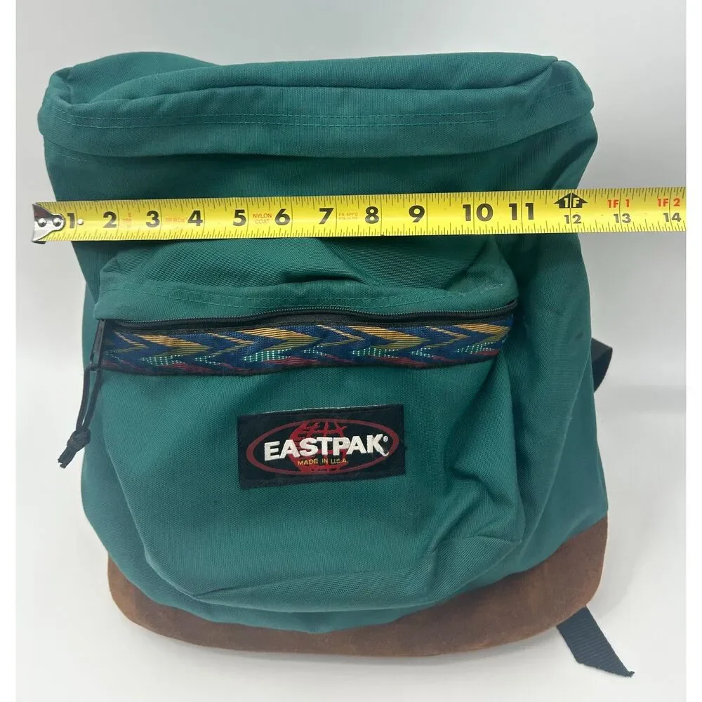 Vintage Eastpak Suede Leather Bottom 0835 Green Backpack Tribal Western Bookbag